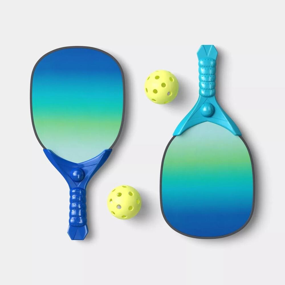 Sun Squad Pickleball Set 4pc 2 Paddles 2 Balls Blue Green NEW